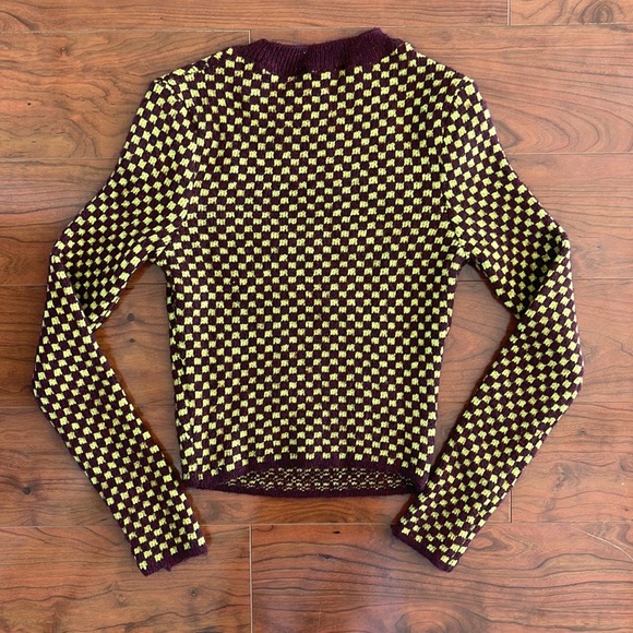 Zara Maroon and Yellow Checkered Pattern Knit Crewneck Cutout Cropped Sweater - Picture 8 of 8